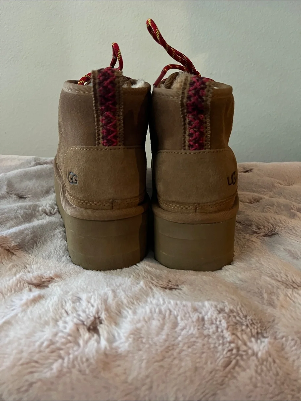 UGG Tan Suede Platform Chukka with Red Contrast Laces